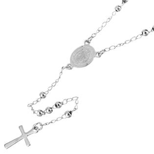 OPD0237-ST Ocelový náhrdelník - růženec s křížem