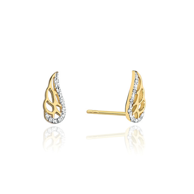Diamantové náušnice křídla, žluté zlato a brilianty CK-001-YG