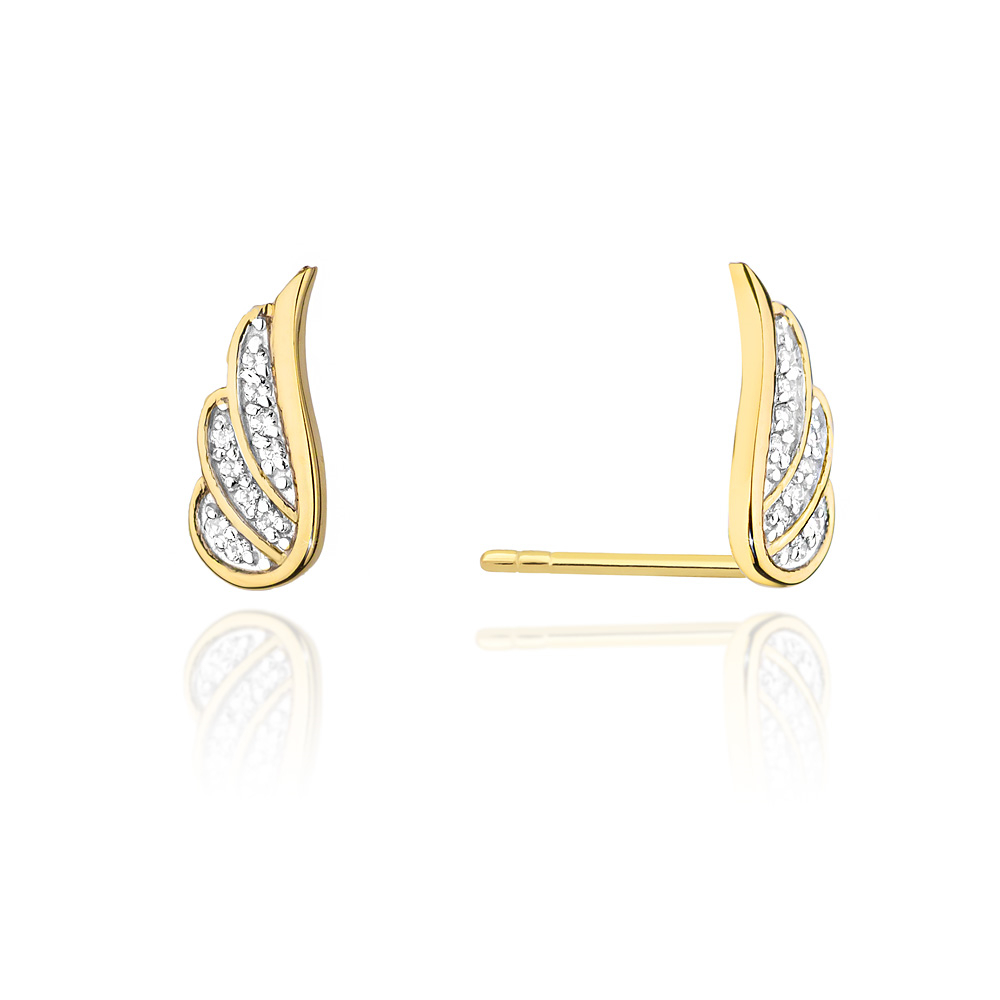 Diamantové náušnice křídla, žluté zlato a brilianty CK-002-YG