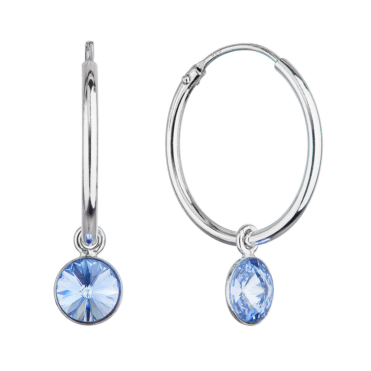 Stříbrné náušnice kruhy se Swarovski krystalem, Light Sapphire EG2905-LS