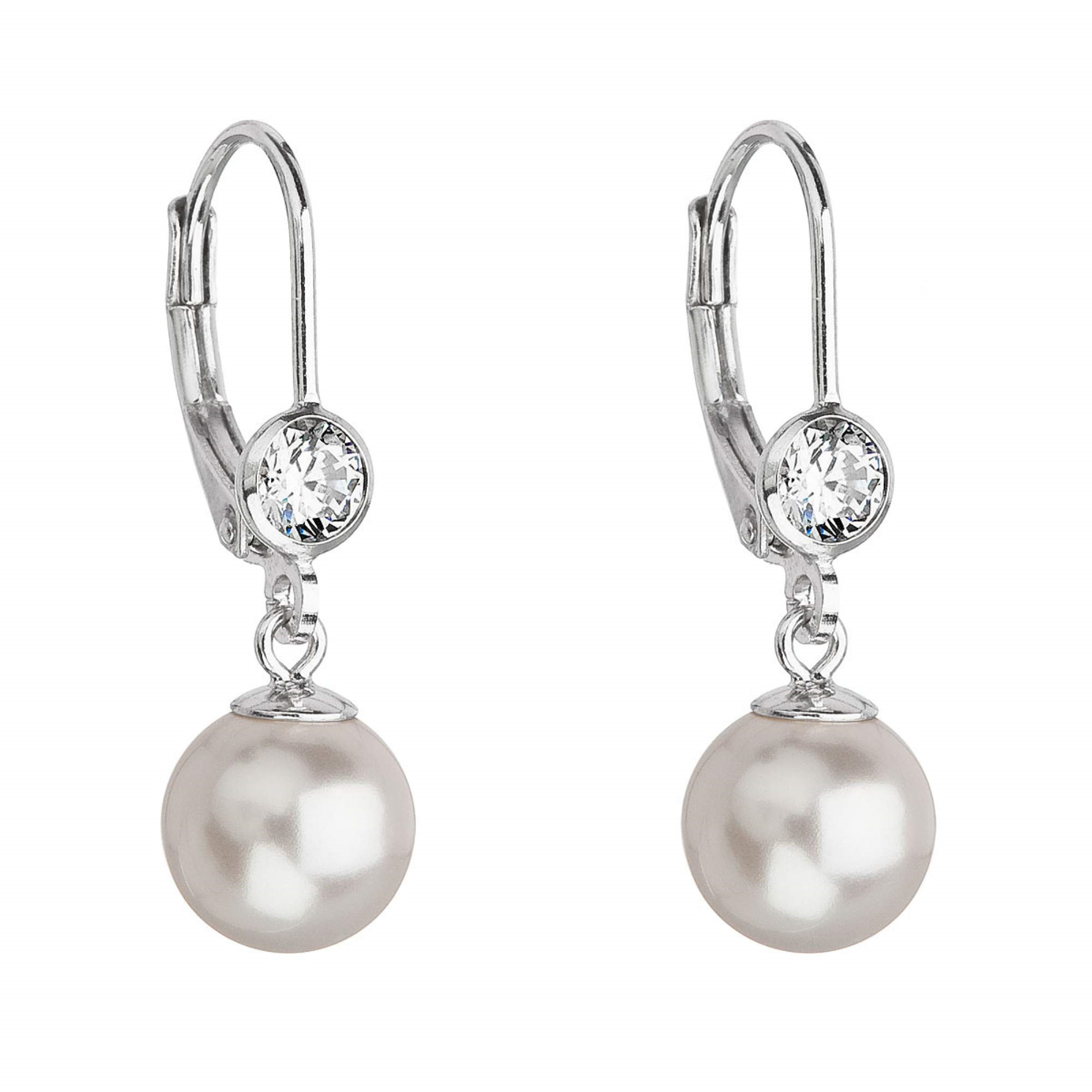 Stříbrné náušnice s perlou a kameny Crystals from Swarovski® White EG2074-WH