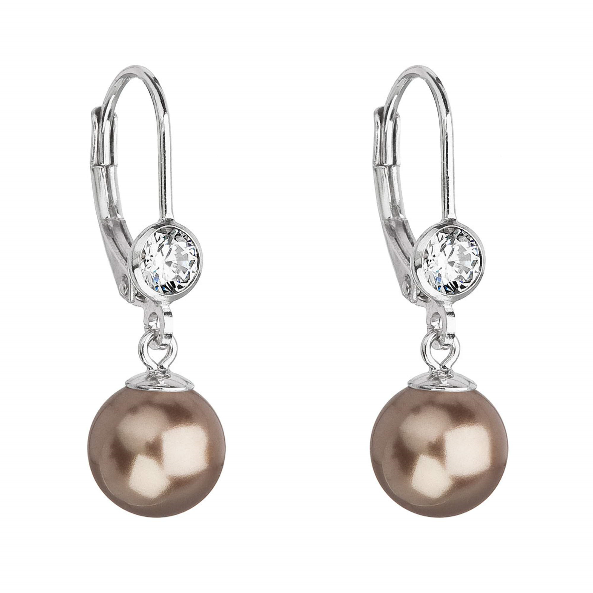 Stříbrné náušnice s perlou a kameny Crystals from Swarovski® Brown EG2074-BR