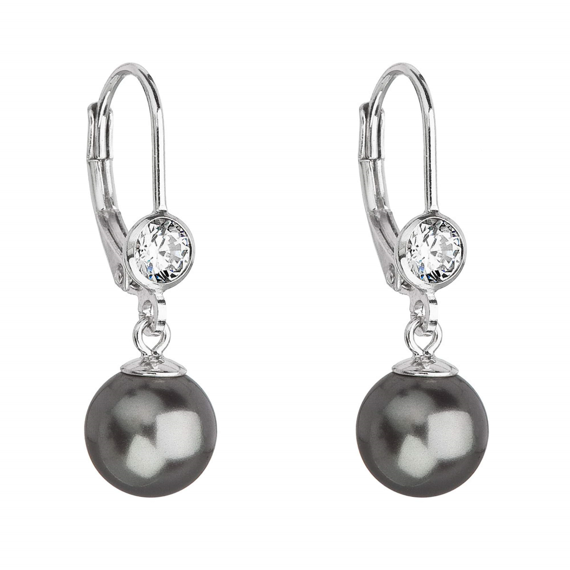 Stříbrné náušnice s perlou a kameny Crystals from Swarovski® Grey EG2074-GR