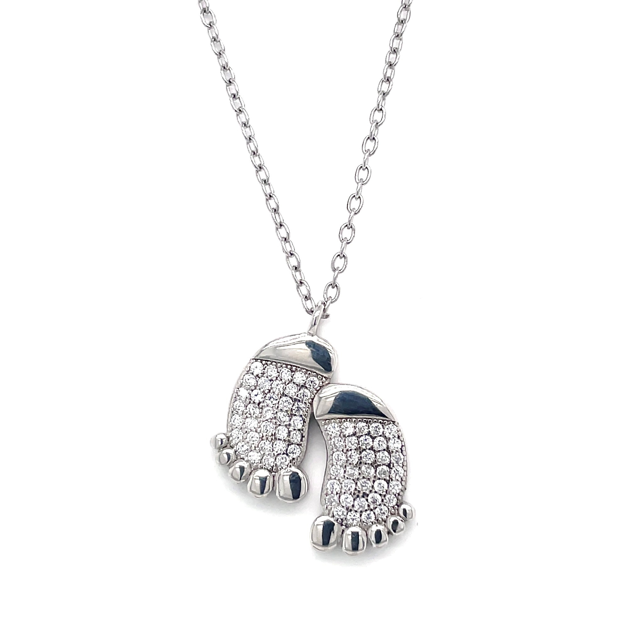 Stříbrný náhrdelník se zirkony dětské stopy EG4283