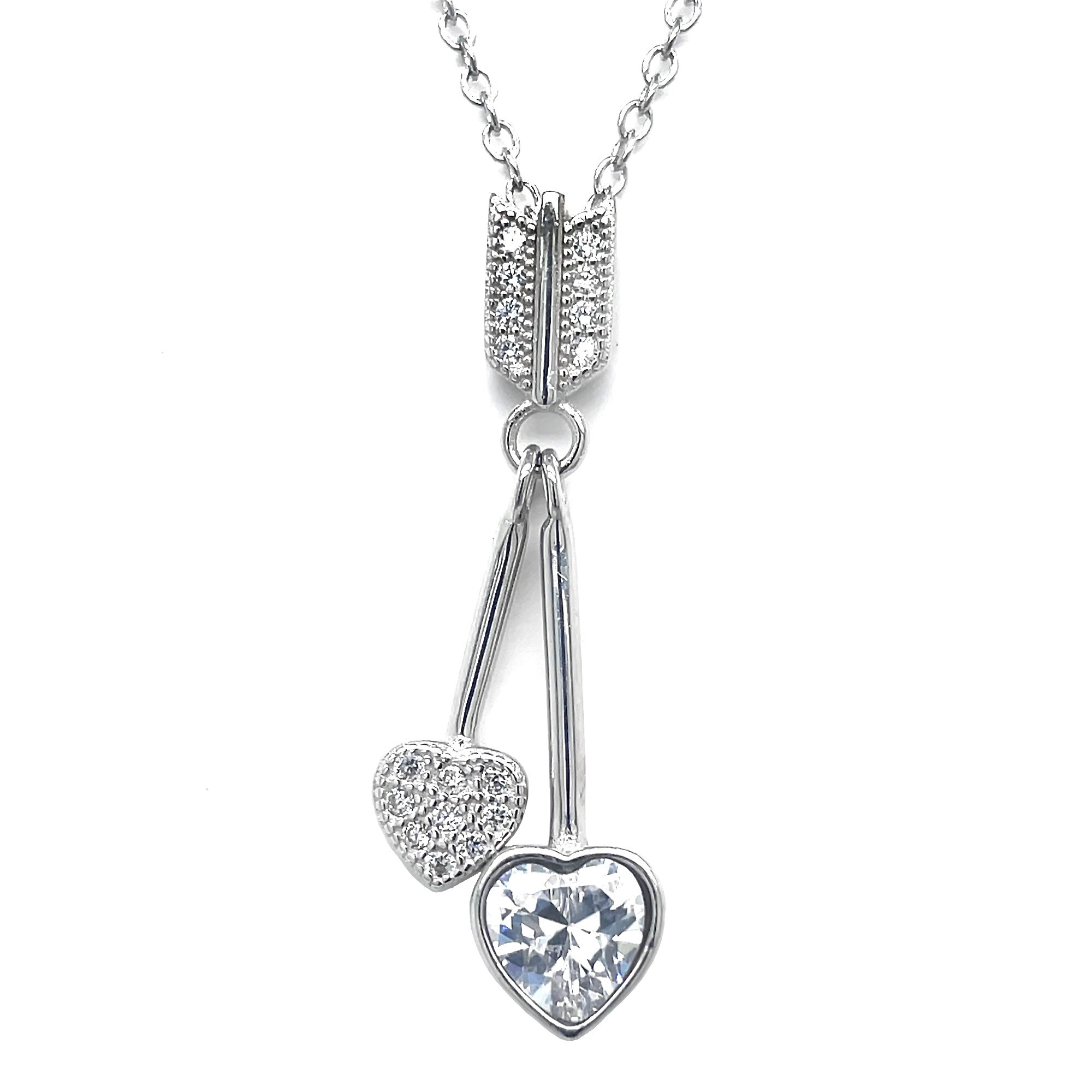 Stříbrný náhrdelník se zirkony dvě srdce EG4284