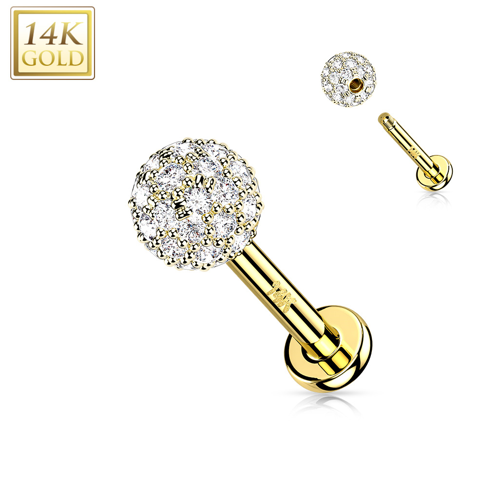Zlatý piercing do brady - labreta zirkon 1,2 x 8 mm, Au 585/1000 ZL01234-1208-YG