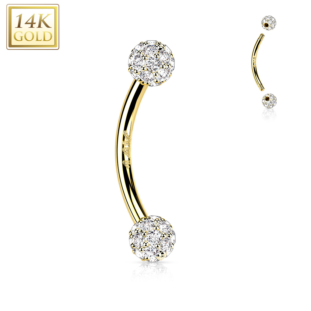 Zlatý piercing do obočí, 1,2 x 8 mm, Au 585/1000 ZL01233-1208-YG
