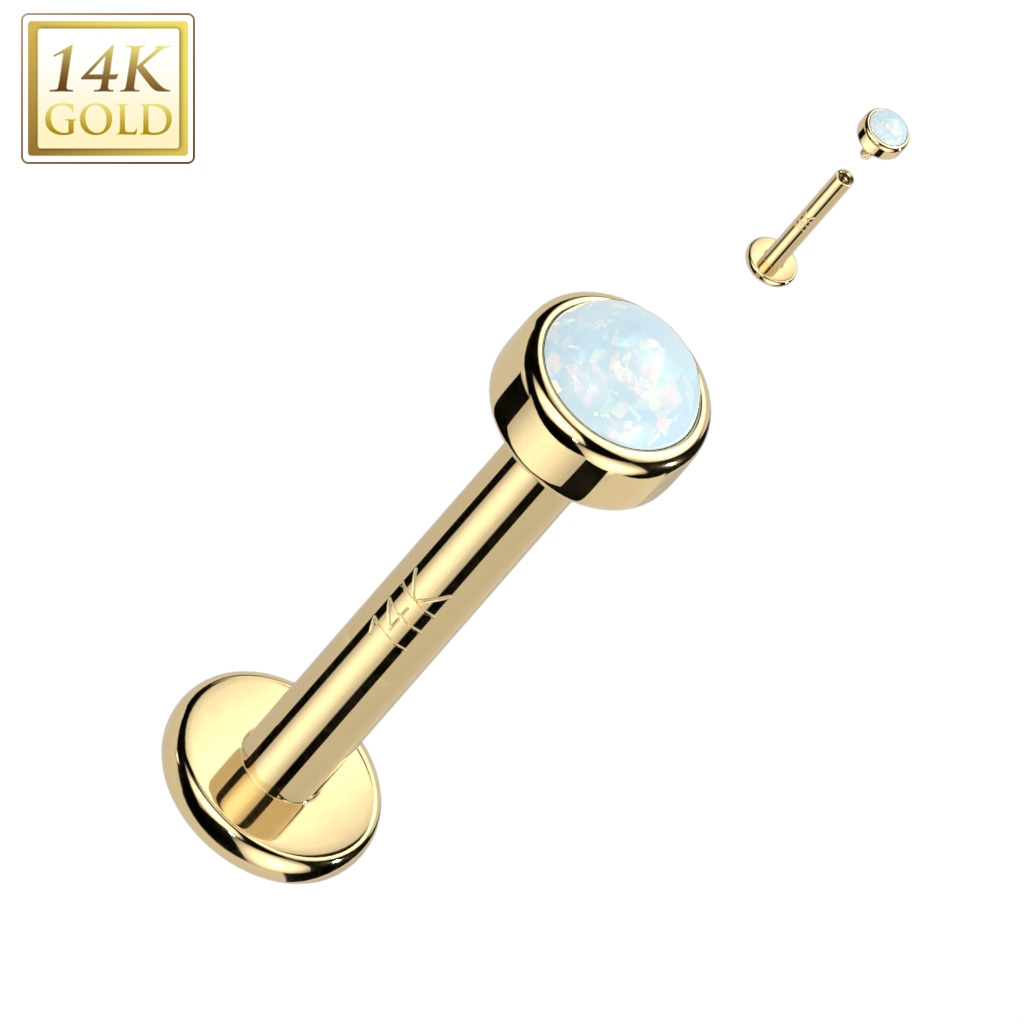 Zlatý piercing do brady - labreta opál 1,2 x 6 mm, Au 585/1000 ZL01246-OP17-1206-YG