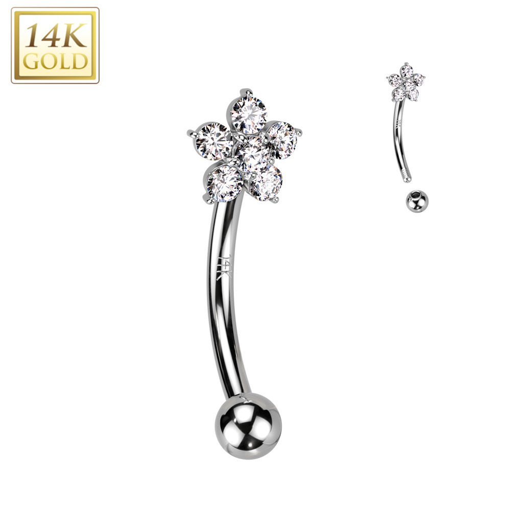 Zlatý piercing do obočí, čirý zirkon, Au 585/1000 ZL01261-WG