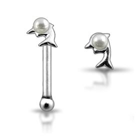 Šperky4U Piercing do nosu - delfín s perličkou - N01118