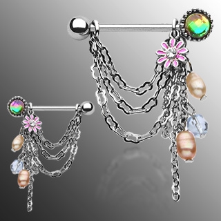 Šperky4U Piercing do bradavky - pár, zdobený kamínky - BR01017