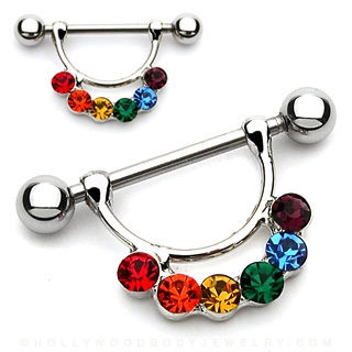 Šperky4U Piercing do bradavky zdobený barevnými zirkony - BR01018