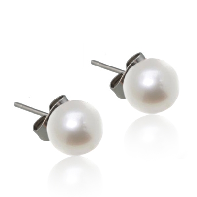 Šperky4U Ocelové náušnice perličky bílé, 8 mm - OPN1084