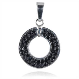 Ocelový přívěšek kroužek - černé krystaly