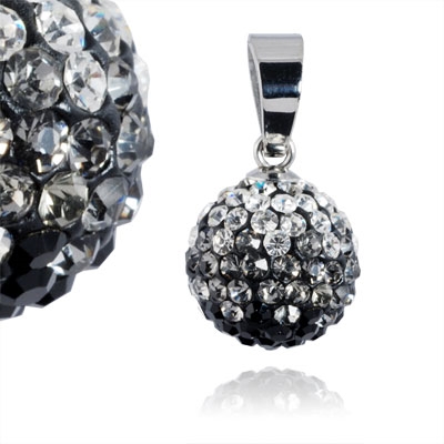 Šperky4U Ocelový přívěšek kulička 12 mm - čiré a černé krystaly - PSW1017
