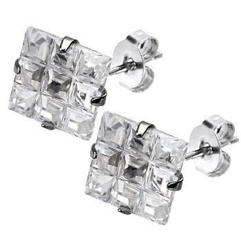 Oceľové náušnice - zirkóny 6 x 6 mm