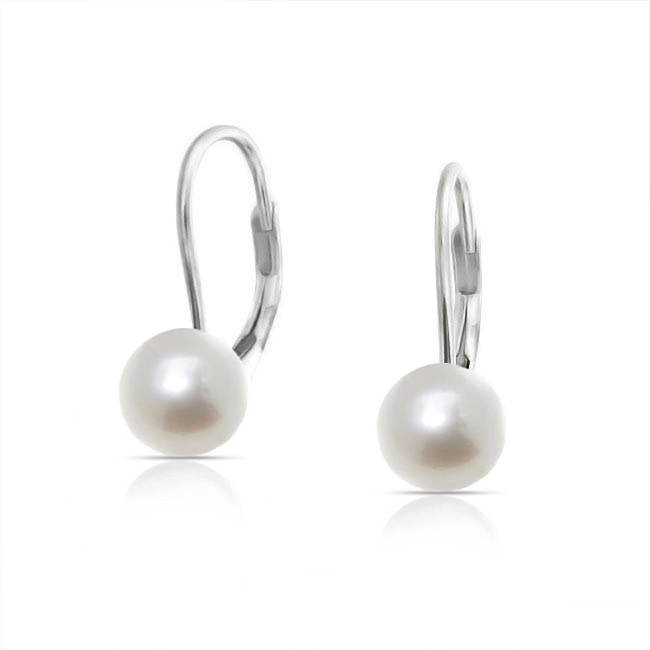 Strieborné perlové náušnice - biele perly 7,5 mm