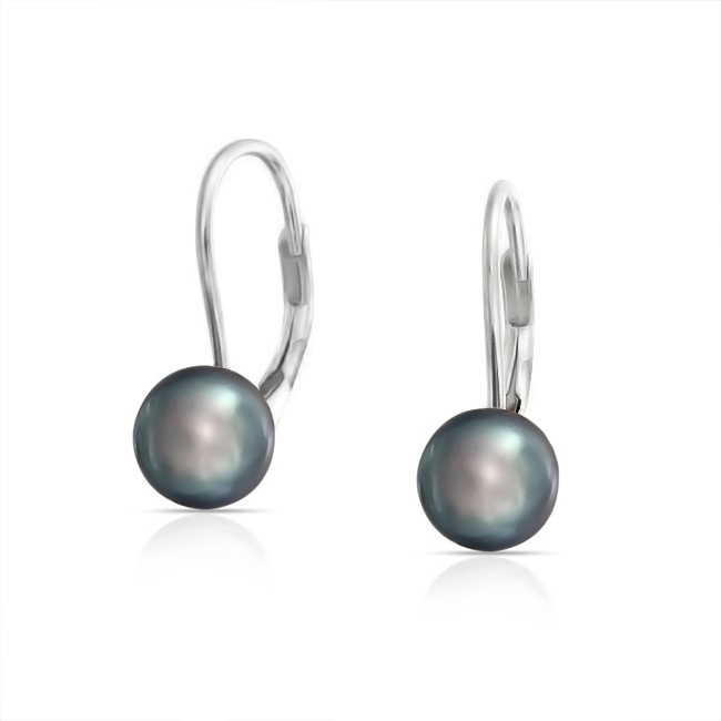 Strieborné perlové náušnice - čierne perly 7,5 mm