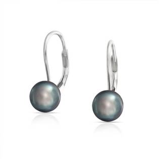 Stříbrné perlové náušnice - přírodní černé perly 7,5 mm