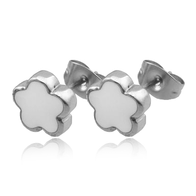 Šperky4U Ocelové náušnice - kytičky bílé - OPN1557