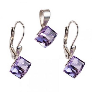 Strieborný set náušníc kocky Crystals from Swarovski® Violet