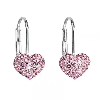 Dievčenské strieborné náušnice srdiečka s kryštálmi Crystals from Swarovski ®, Rose