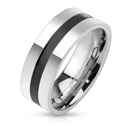 Šperky4U Ocelový prsten s černým pruhem - velikost 60 - OPR1512-60