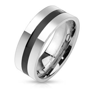 Pánský ocelový prsten s černým pruhem