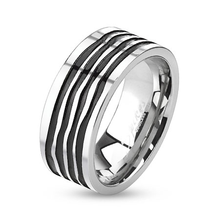Šperky4U Pánský ocelový prsten s pruhy - velikost 60 - OPR1541-60