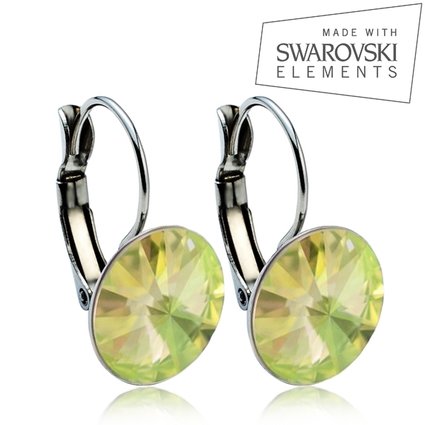 Oceľové náušnice s kryštálmi Swarovski ® 12 mm, LUMINOUS GREEN