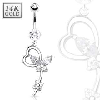 Šperky4U Zlatý piercing do pupíku zdobený motýlkem, Au 585/1000 - ZL01083-WG