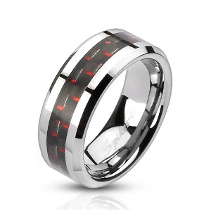 Šperky4U Ocelový prsten zdobený karbonem, šíře 6 mm - velikost 49 - OPR1447-6-49