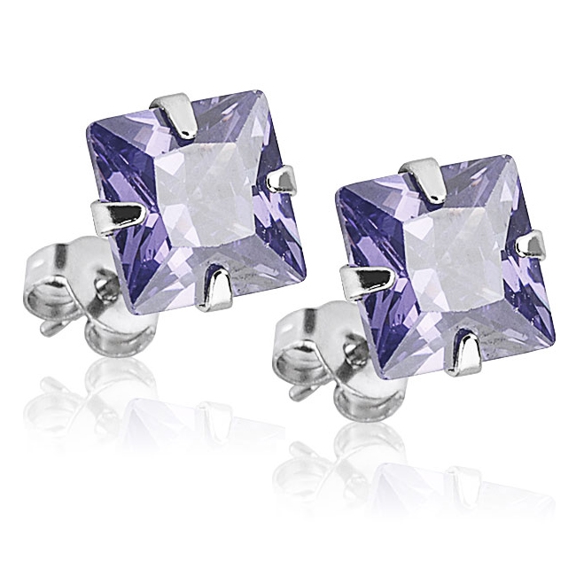 Šperky4U Ocelové náušnice - světle fialové zirkony 6x6 mm - OPN1608