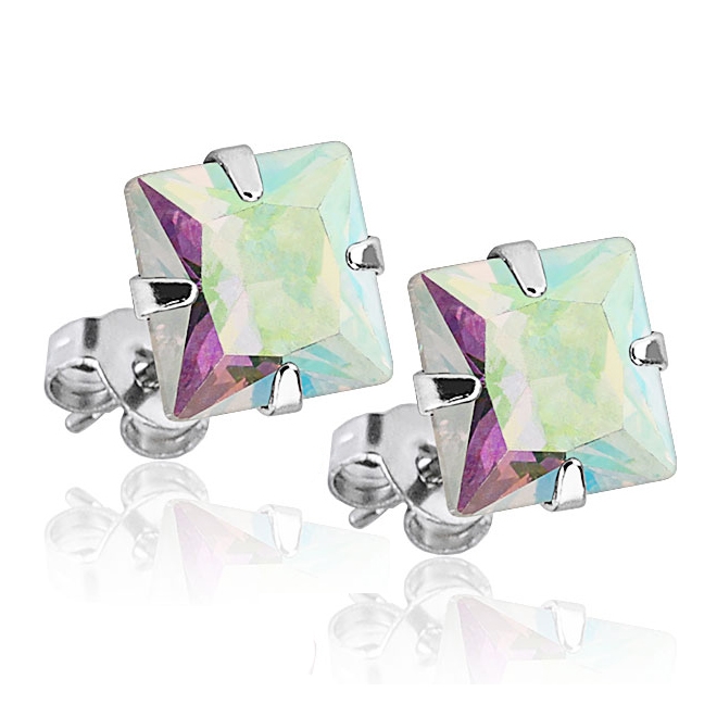 Šperky4U Ocelové náušnice - duhové zirkony 6x6 mm - OPN1604