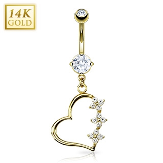 Šperky4U Zlatý piercing do pupíku - srdíčko Au 585/1000 - ZL01078-YG