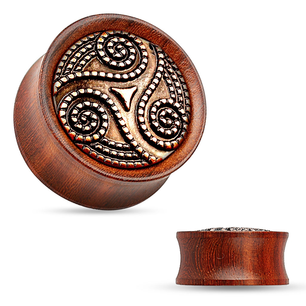 Šperky4U Dřevěný plug do ucha Rose Wood s ornamenty - PL01173-12