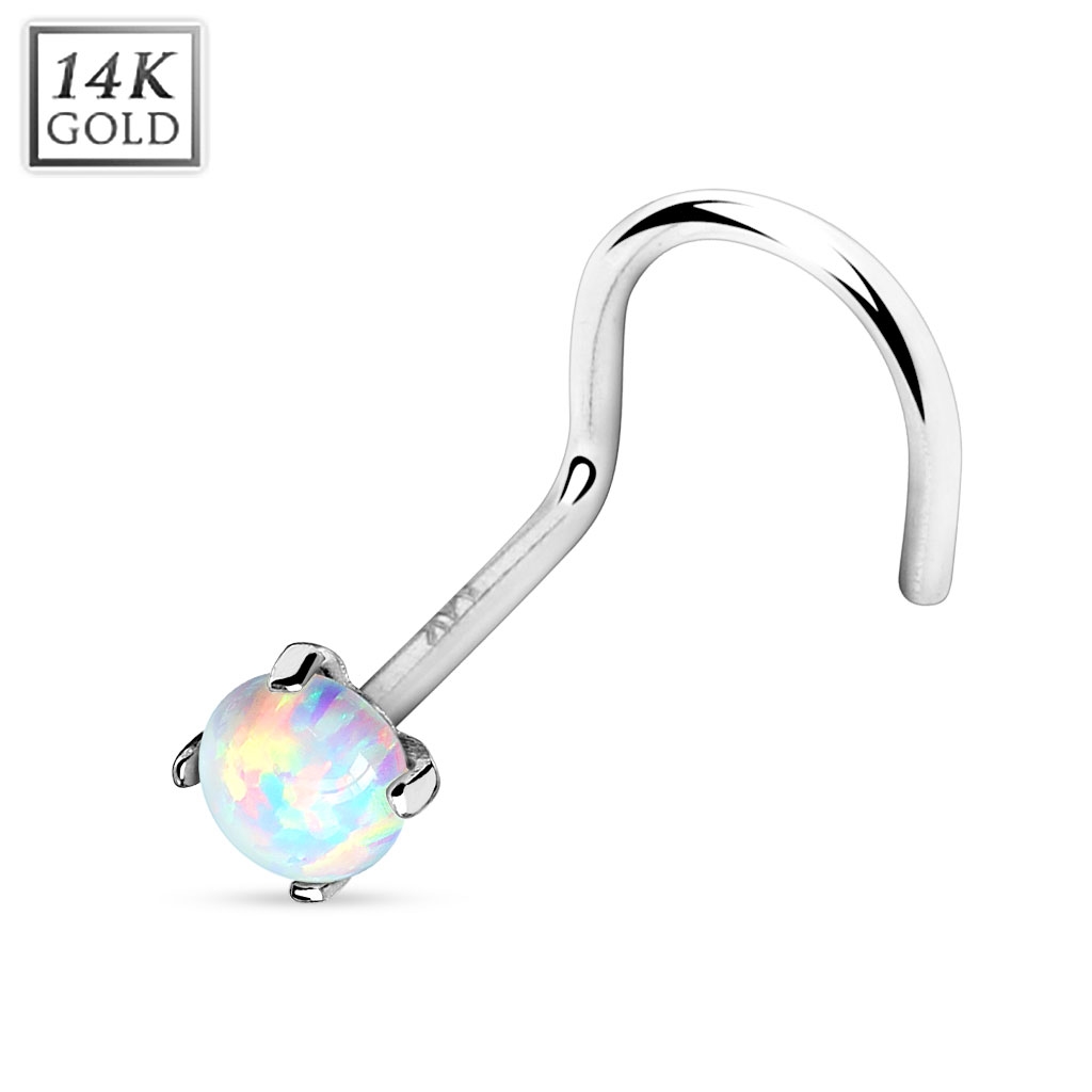 Šperky4U Zlatý piercing do nosu Opál, Au 585/1000 - ZL01025-WG