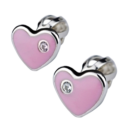 Šperky4U Stříbrné náušnice šroubovací - srdíčka růžová - ZB53315-PS
