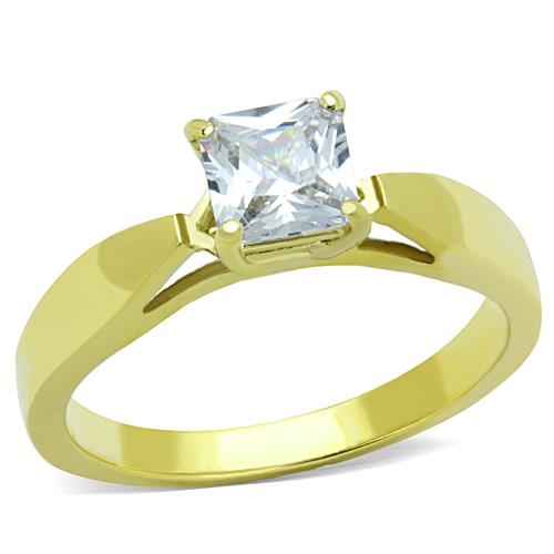 Šperky4U Zlacený ocelový prsten se zirkonem - velikost 55 - OPR1564-55