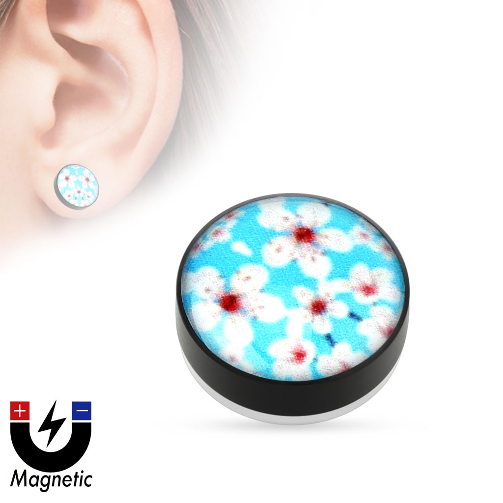 Piercing - magnetický plug do ucha, kvety sakury