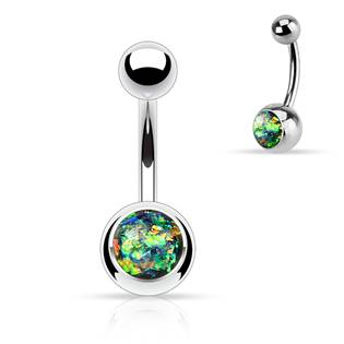 Piercing do pupíku - banánek zelenozlatý opál