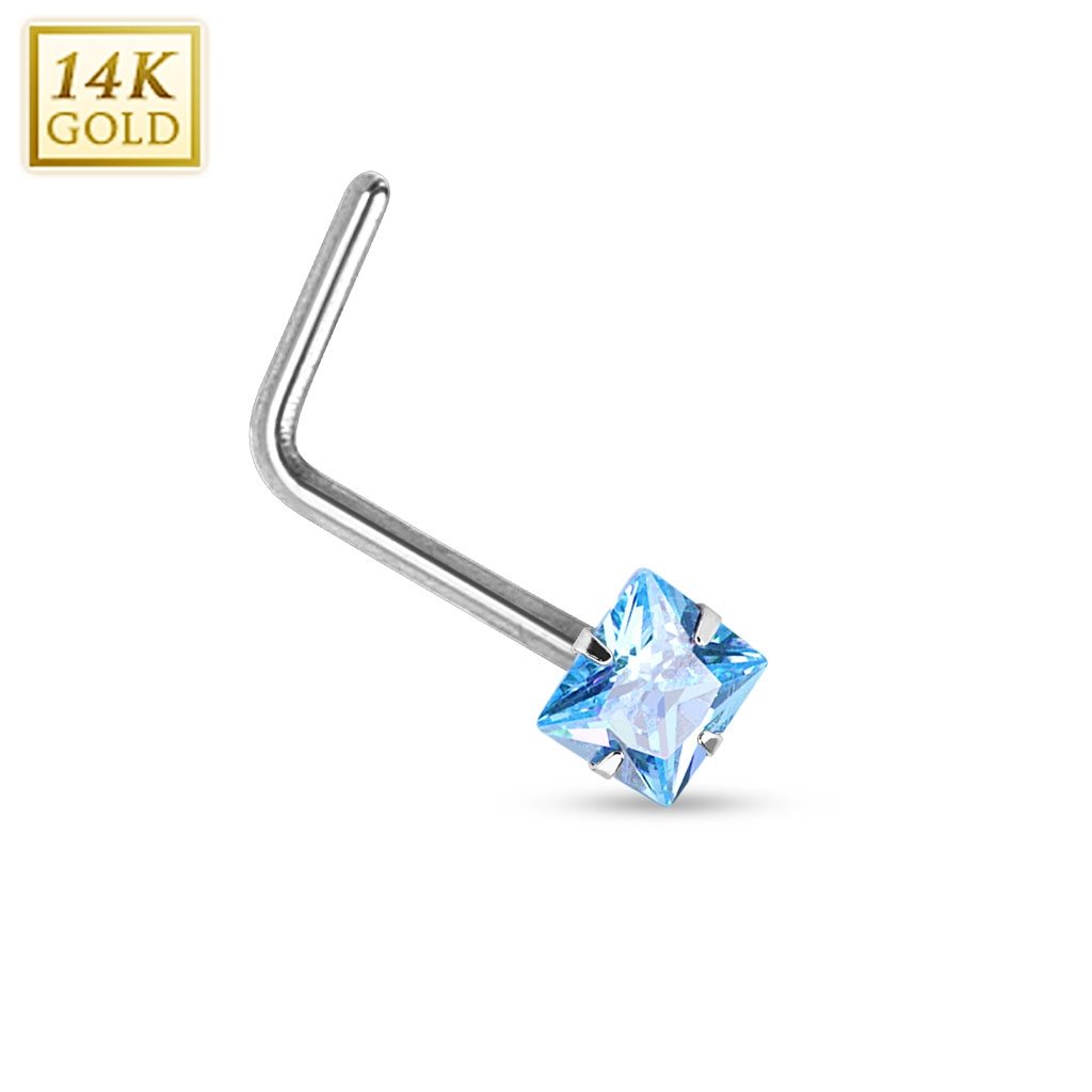 Šperky4U Zlatý piercing do nosu tyrkysový zirkon, Au 585/1000 - ZL01030Q-WG