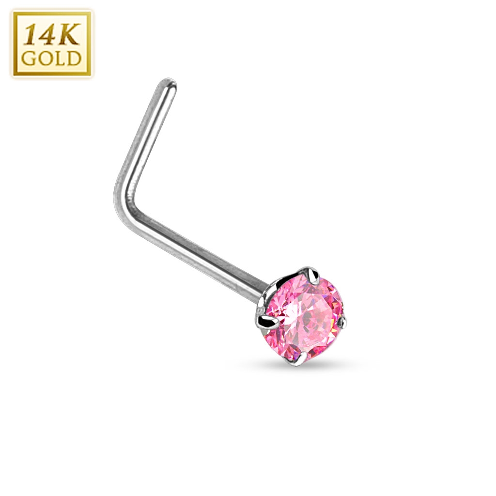 Šperky4U Zlatý piercing do nosu růžový zirkon, Au 585/1000 - ZL01027P-WG