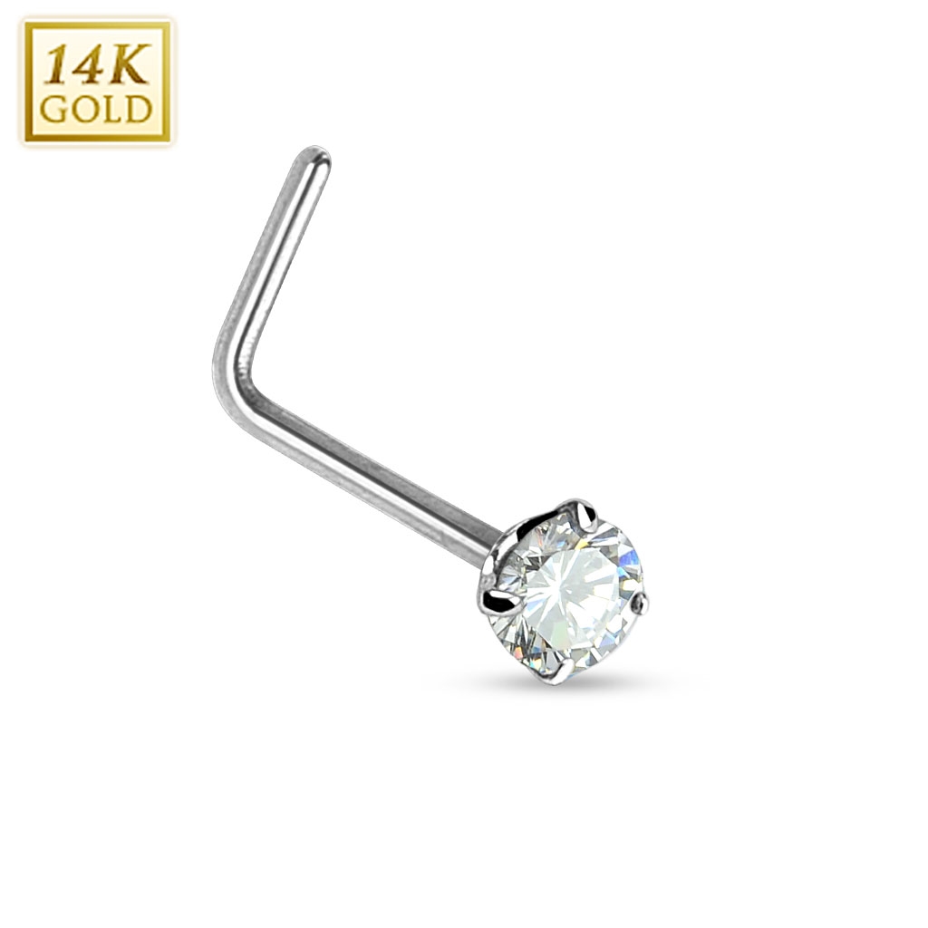 Šperky4U Zlatý piercing do nosu čirý zirkon, Au 585/1000 - ZL01027C-WG