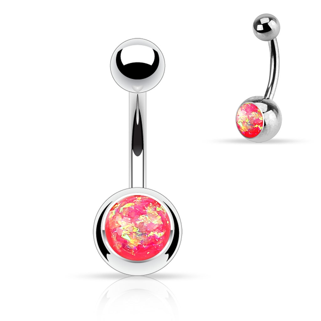 Šperky4U Piercing do pupíku - banánek růžový opál - BS1058-P