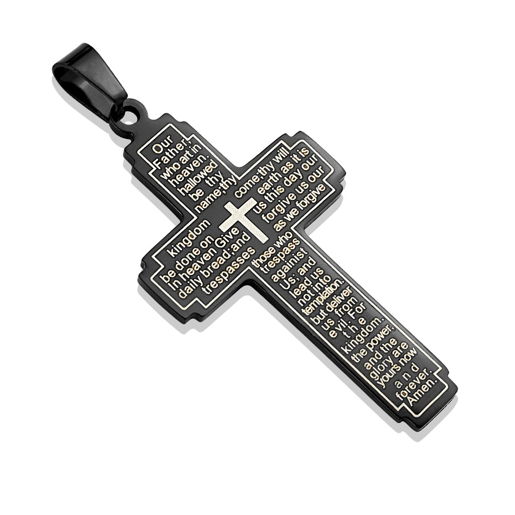 Šperky4U Ocelový přívěšek - kříž s textem - OPP1534