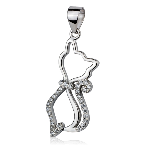 Šperky4U Stříbrný přívěšek kočička se zirkony - ZB81346