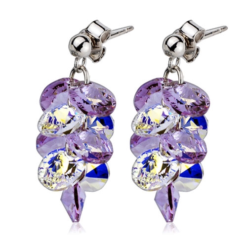 Strieborné náušnice s kryštálmi Swarovski ®, Violet