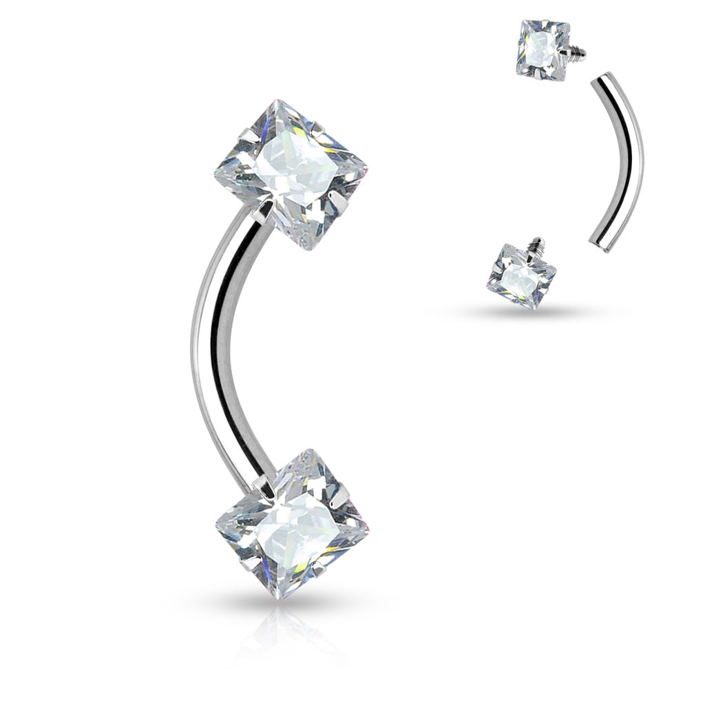 Šperky4U Piercing do obočí - čtverový zirkon - OB1000-120833