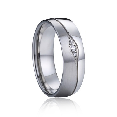 7AE AN1035 Dámský snubní ocelový prsten s diamanty - velikost 54 - AN1035-D-54